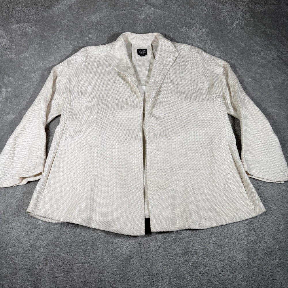 Eileen Fisher Jacket Womens PS White Linen Blend Open Front Lightweight Knit NWT